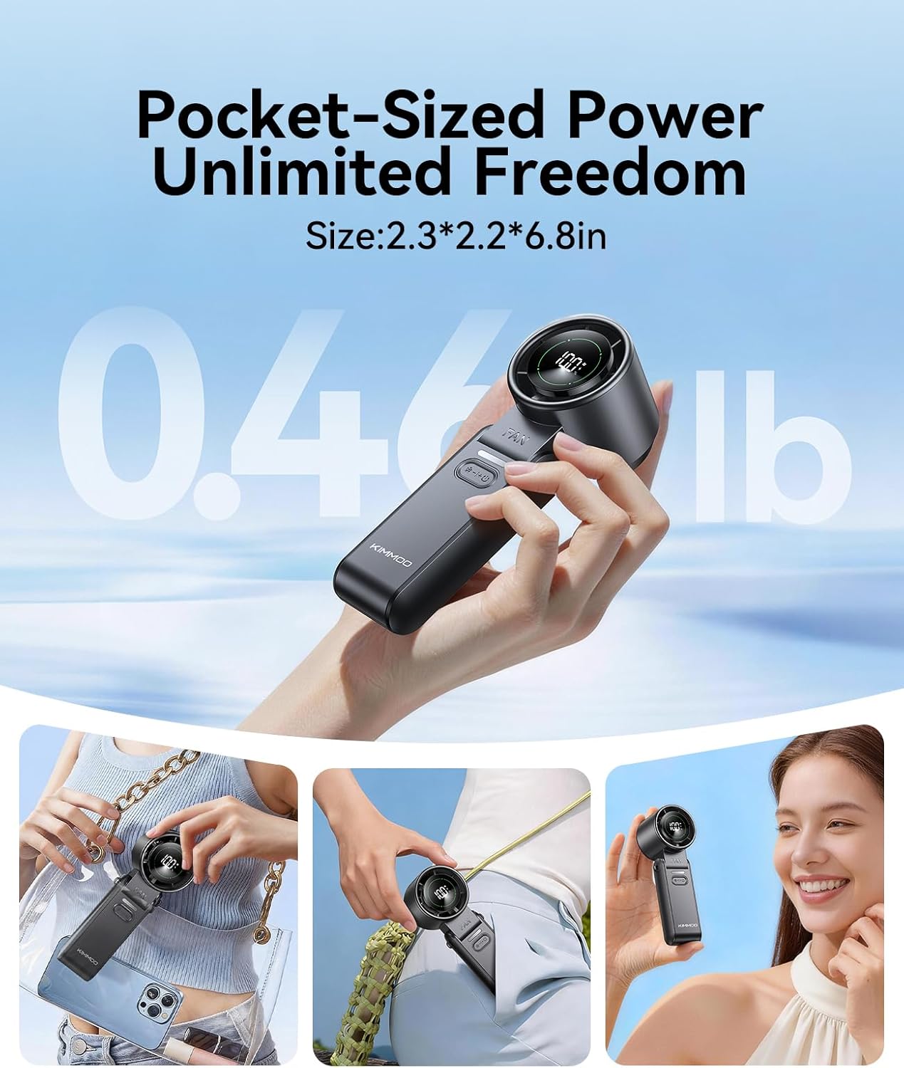 Thumbnail 6 de KIMMOO 3-in-1 Portable Handheld Turbo Fan (Black) with Digital Display, USB Rechargeable