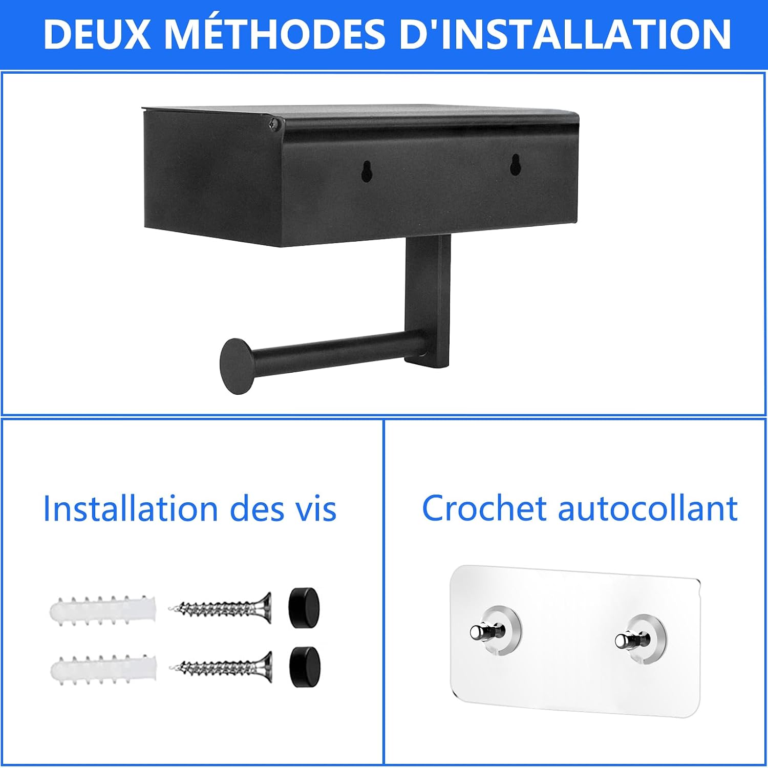 Thumbnail 6 de GUIGUZI WSZJ-BE toiletrolhouder met doekjesbox, mat zwart en twee montageopties