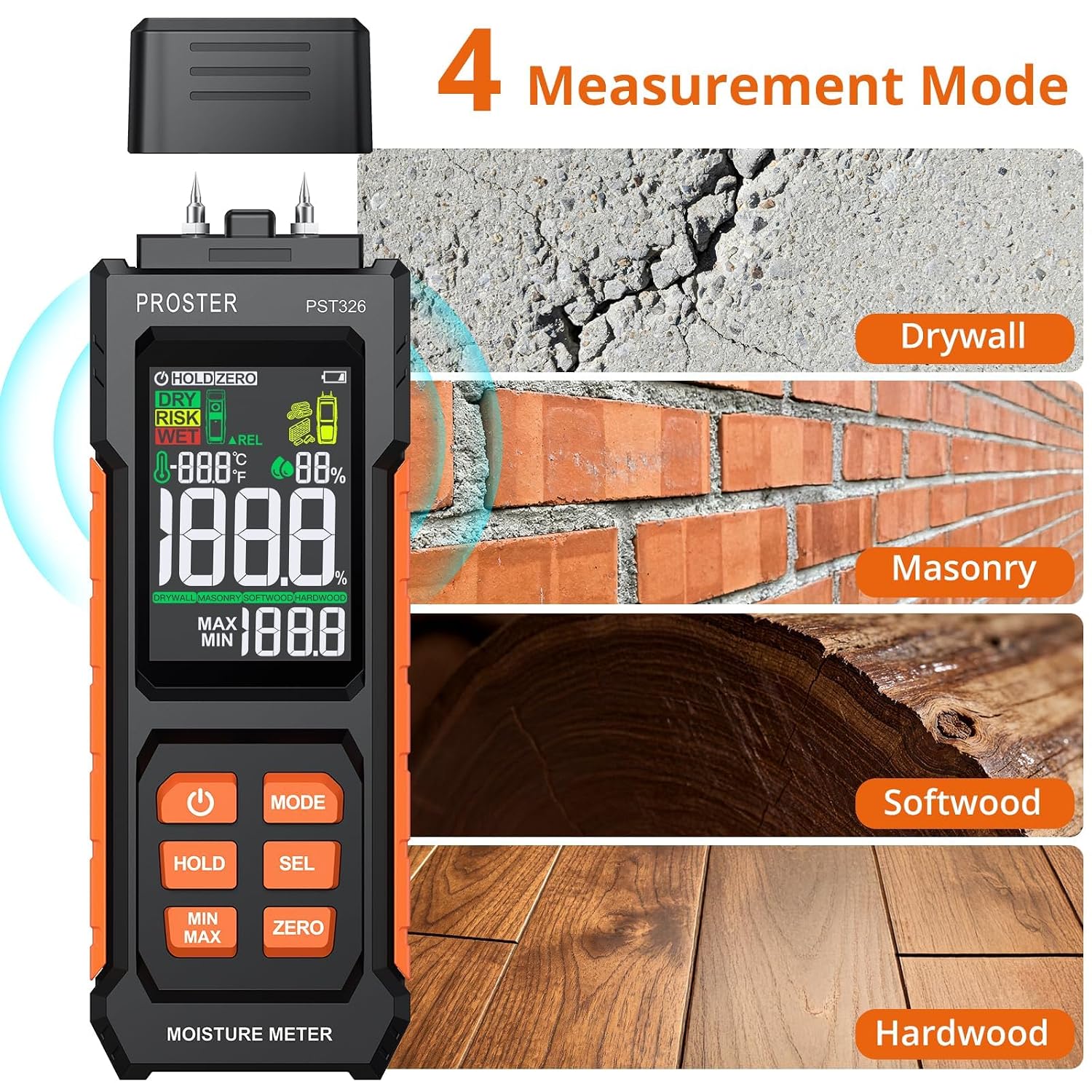 Thumbnail 2 de Proster PST326 2-in-1 Moisture Meter with Pin and Non-Invasive Modes