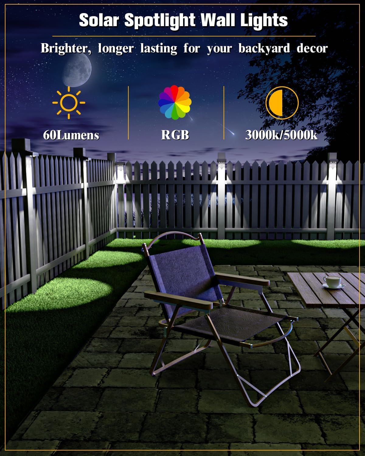 Detalle de JOFIOS WL15 Solar Fence Lights, 12-Pack, 50 Lumens, 12 RGB Modes