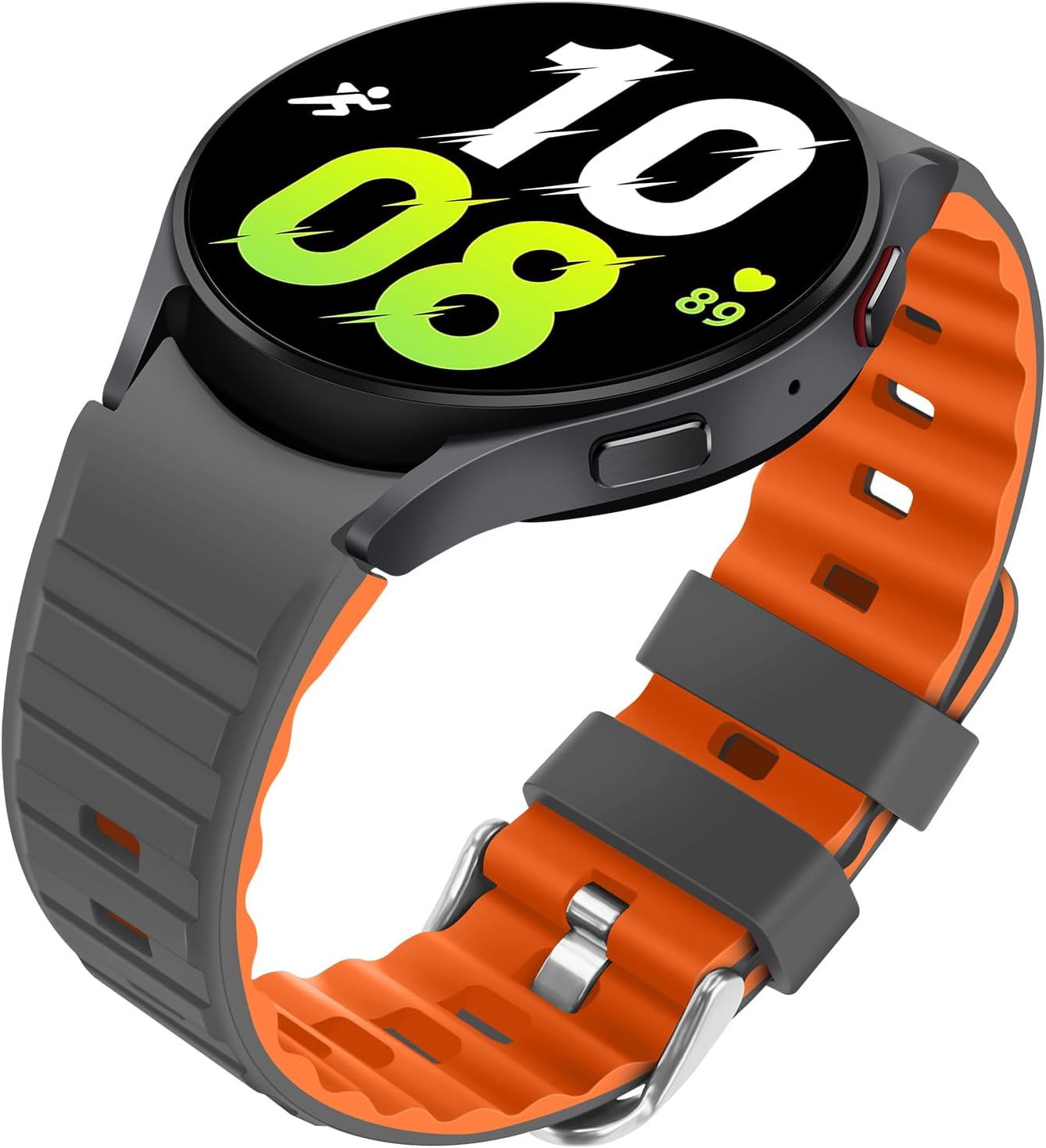 Detalle 2 de Tasikar No Gap Bands for Samsung Galaxy Watch (40mm/44mm, 43mm/47mm, 45mm) – Soft Silicone Sport Strap in Grey-Orange