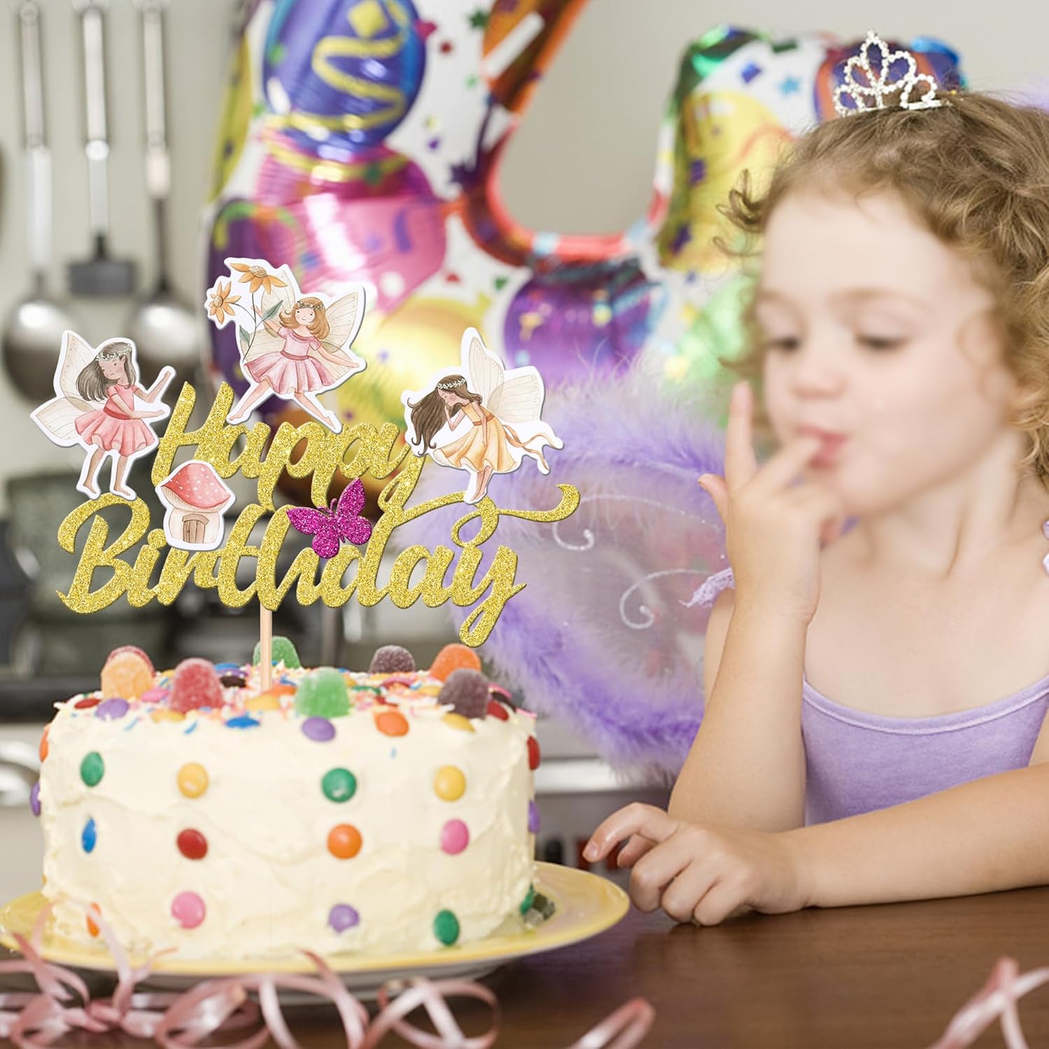 Thumbnail 6 de SYKYCTCY 1 Pack Happy Birthday Fairy Cake Topper – Glitter Flower Fairy Garden Party Picks