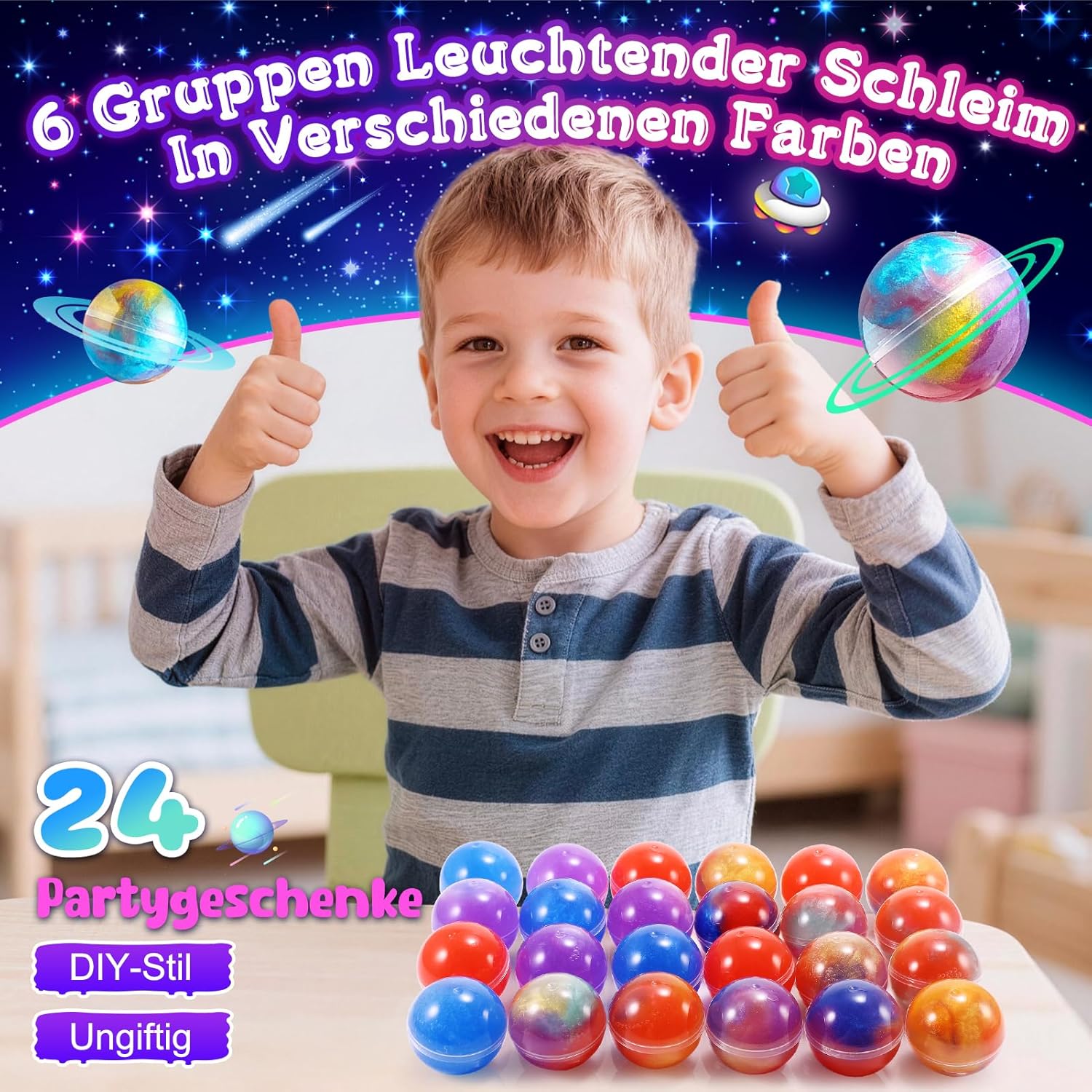 Detalle 2 de Hapikids Galaxy Glowing Slime Set 24-teilig