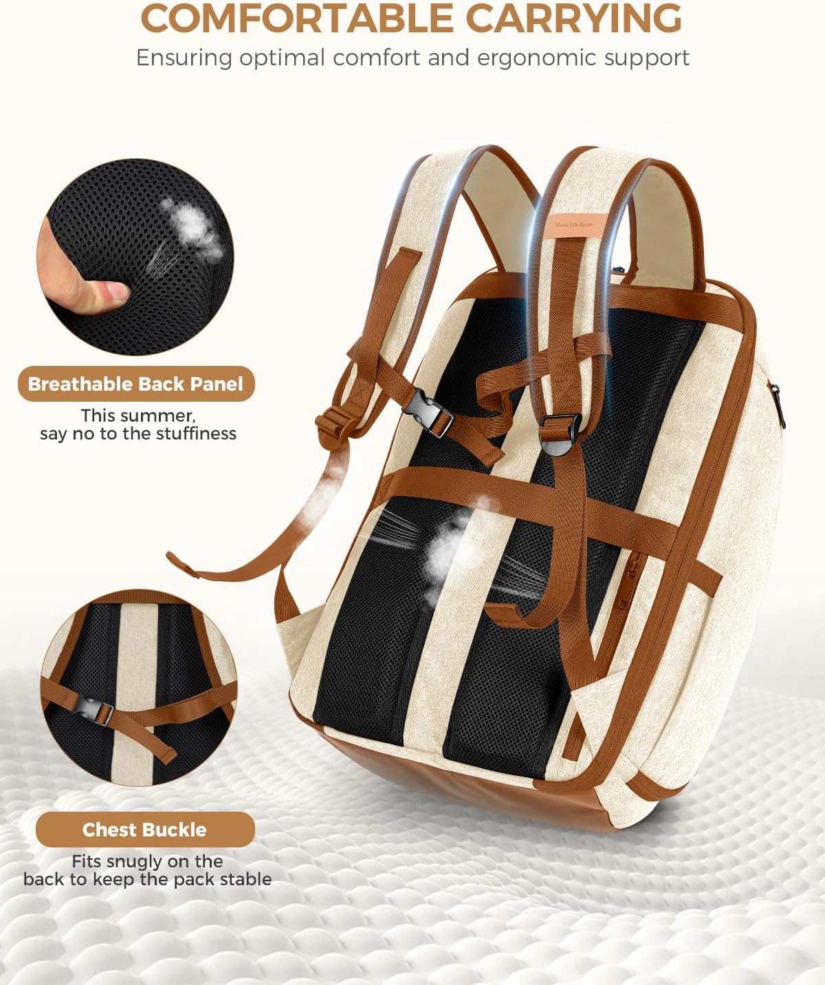 Detalle de Ponhog Laptop Backpack Women – 30L Anti-Theft, 17.3" Laptop, Beig e