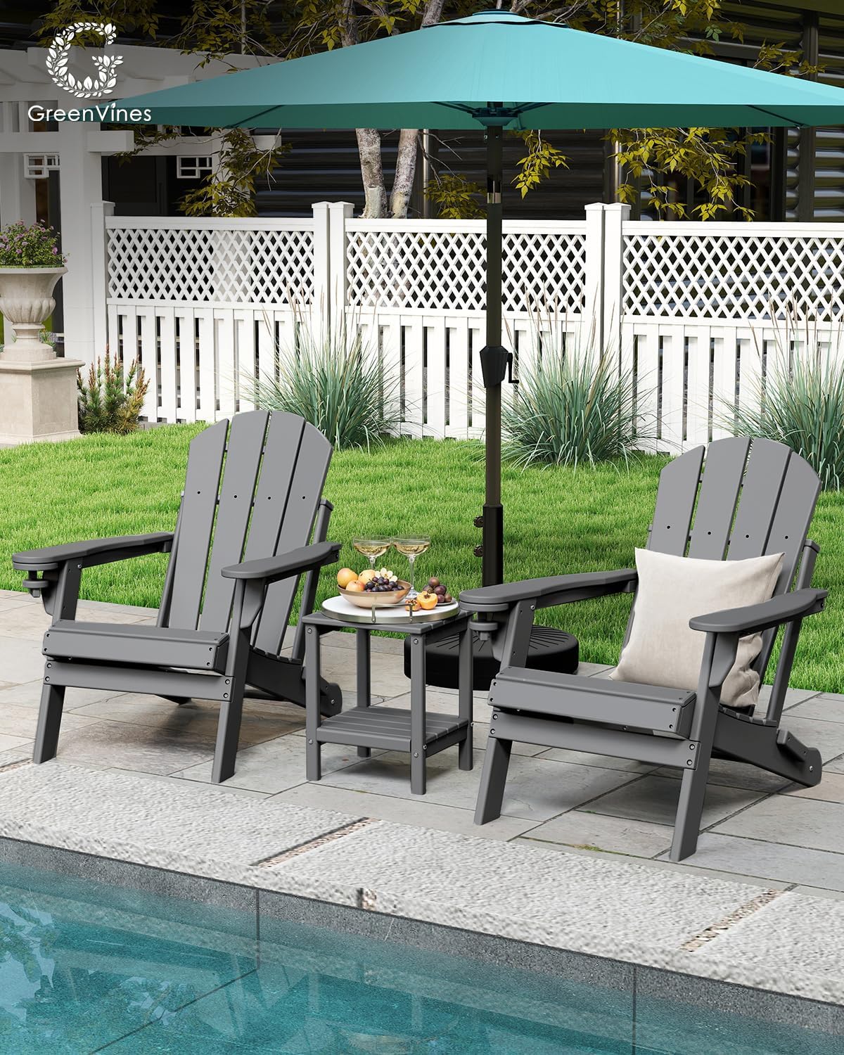 Detalle de GREENVINES HT-OC-AD Folding Adirondack Chairs, 2-Pack, Gray HDPE