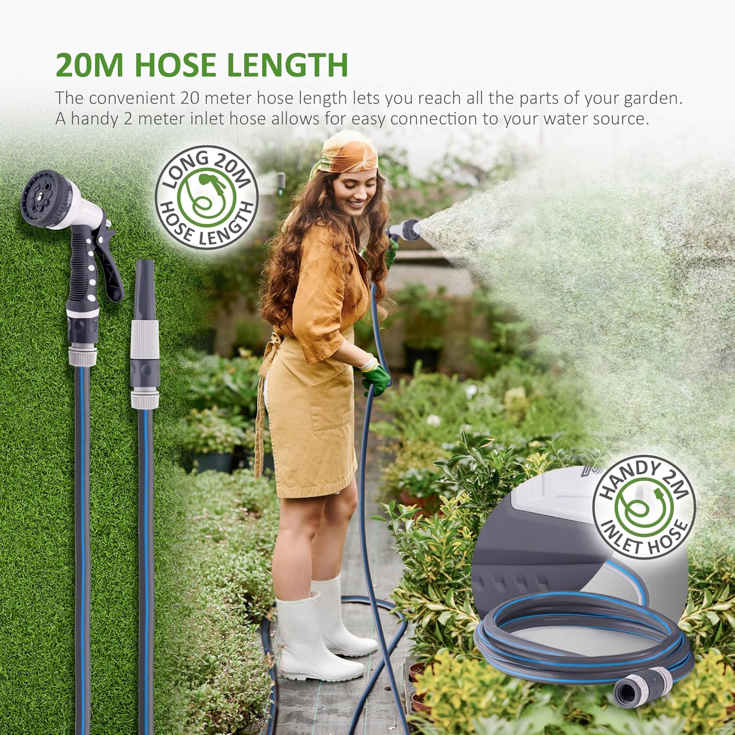 Thumbnail 6 de NETTA Hose Reel 20m – Wall Mounted with Auto Rewind, 180° Swivel and 9-Function Spray Gun