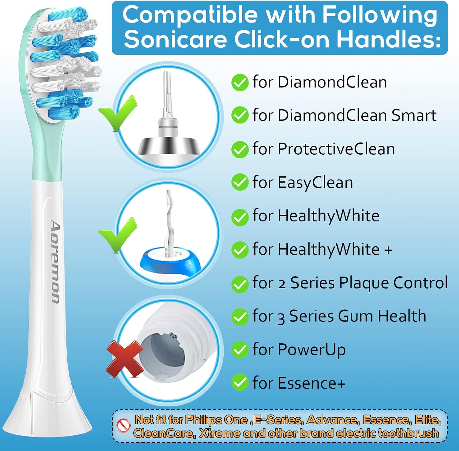 Thumbnail 2 de Aoremon Replacement Toothbrush Heads for Philips Sonicare Click-On Handles (10 Count)