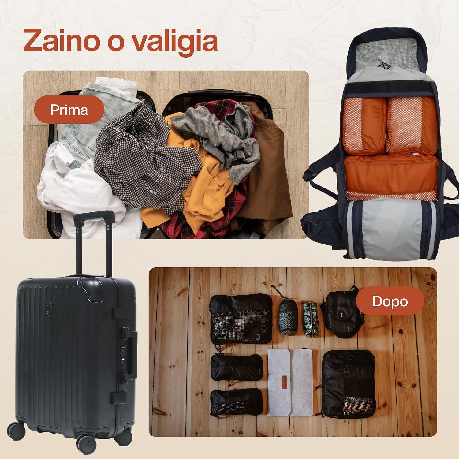 Detalle de TRAVEL DUDE Organizer valigia con compressione e packing cubes (set da 7) Verde Foresta