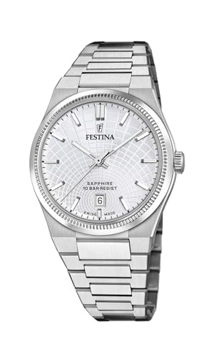 Detalle de Festina Swiss Made Montre Homme Analogique en Acier Inoxydable 316L Argenté