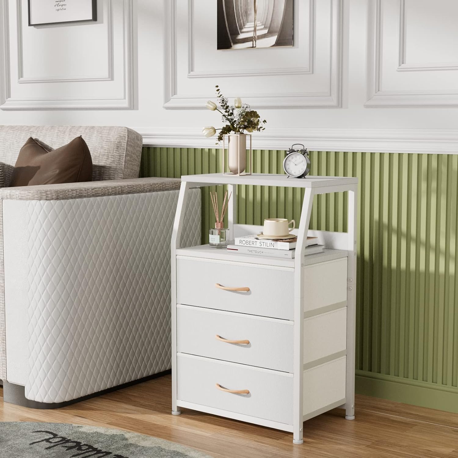 Thumbnail 5 de Furnulem White Nightstand 3-Drawer 28.3" H
