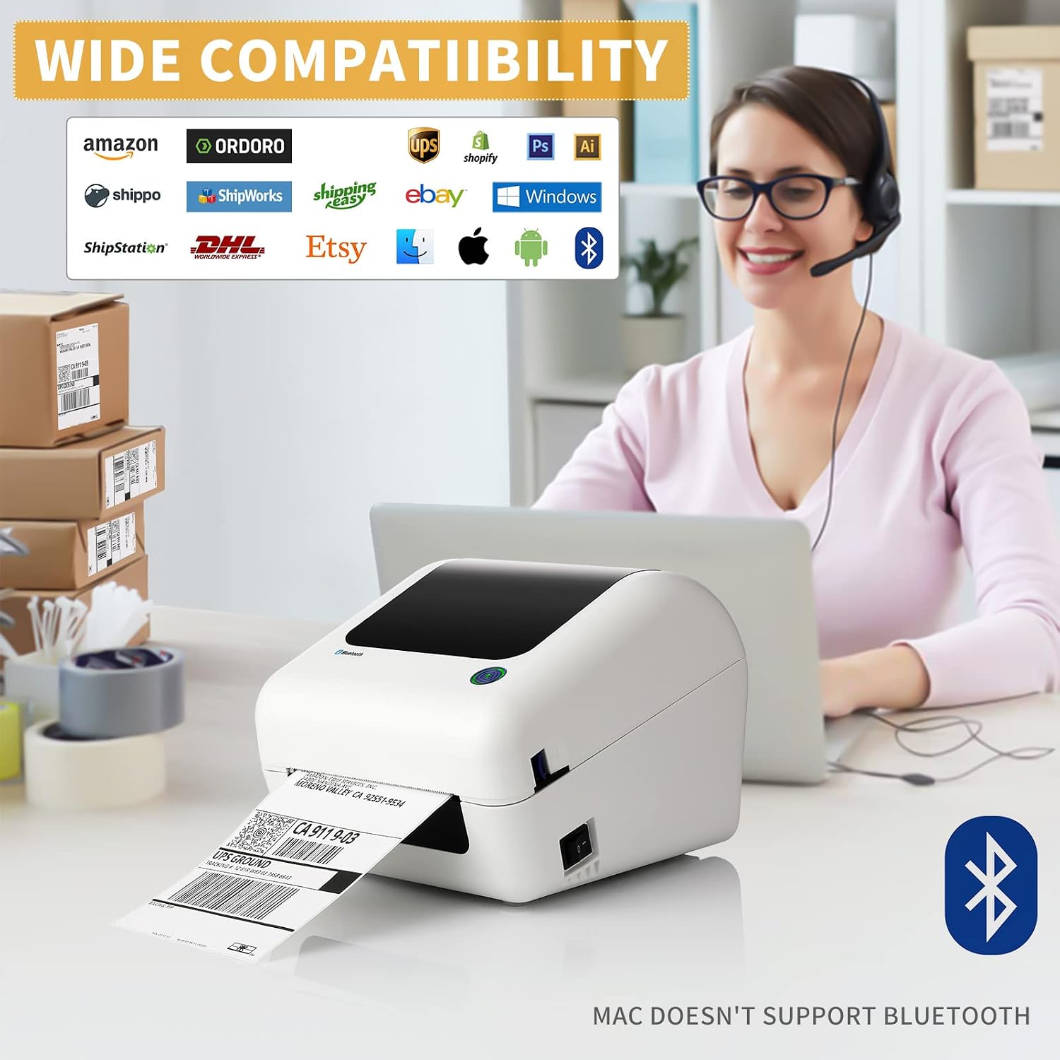 Thumbnail 5 de JADENS 4x6 Wireless Bluetooth Thermal Shipping Label Printer