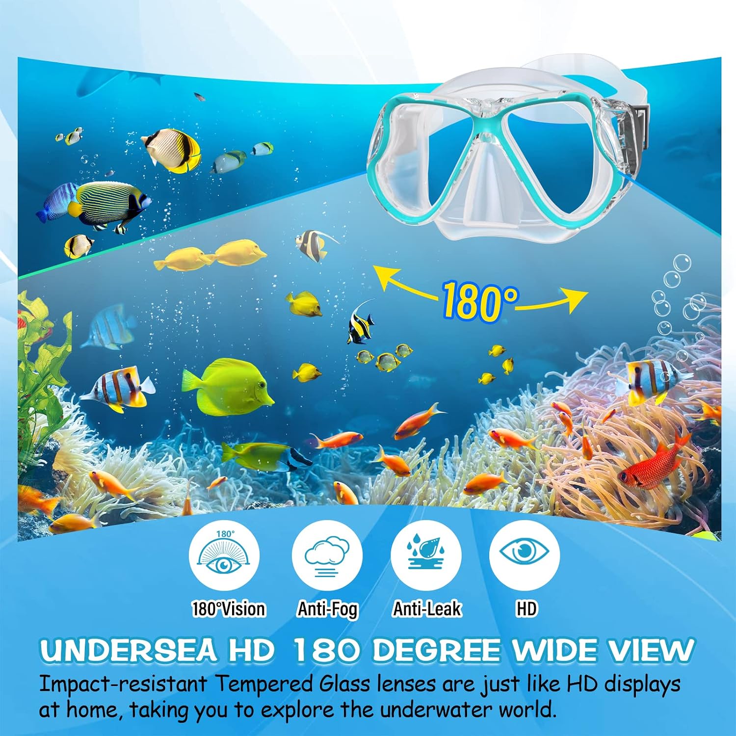 Thumbnail 1 de Greatever Dry Snorkel Set with Panoramic Wide View Mask