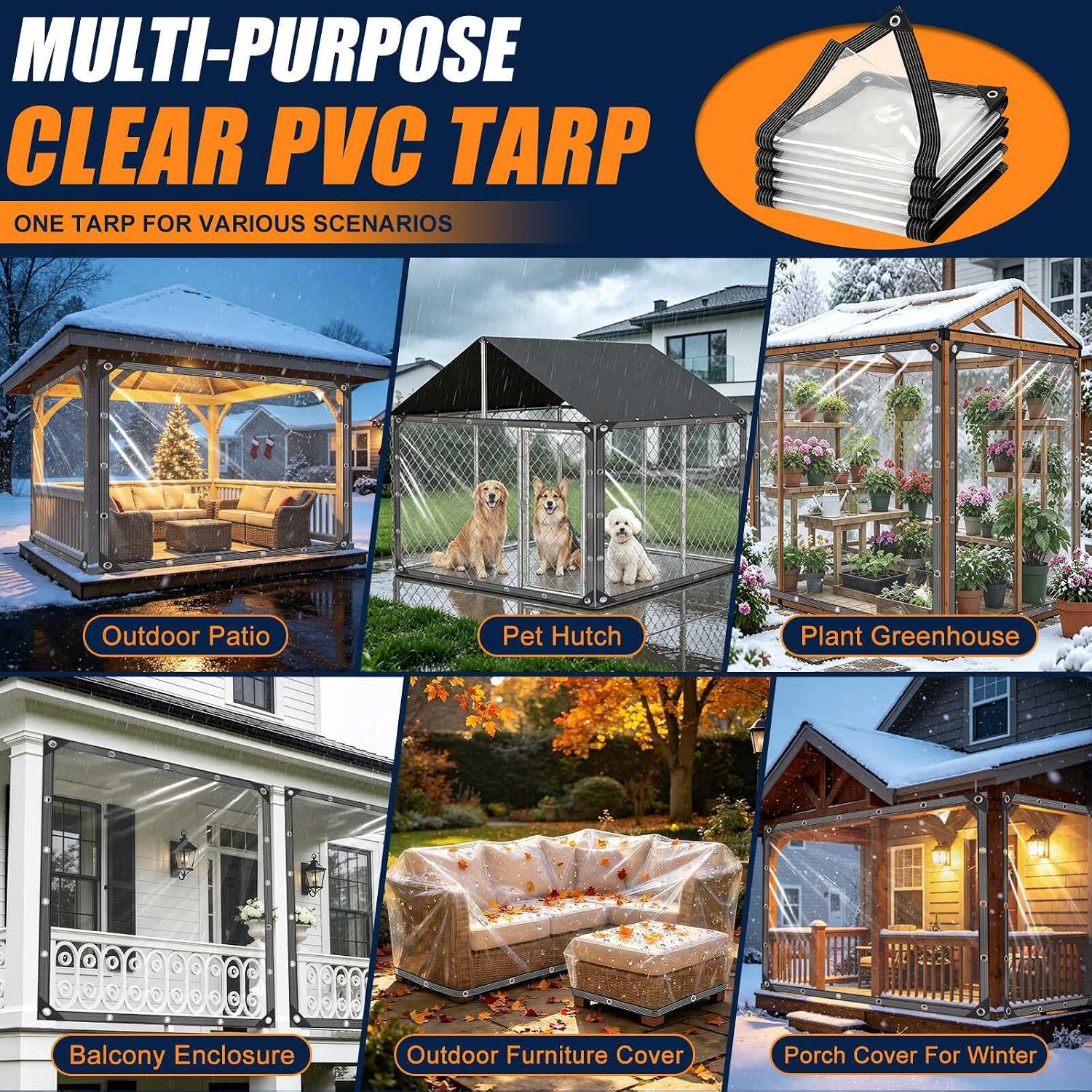 Thumbnail 4 de QJMH 4' x 6' Clear PVC Tarp, 14 Mil with Grommets and Reinforced Edges