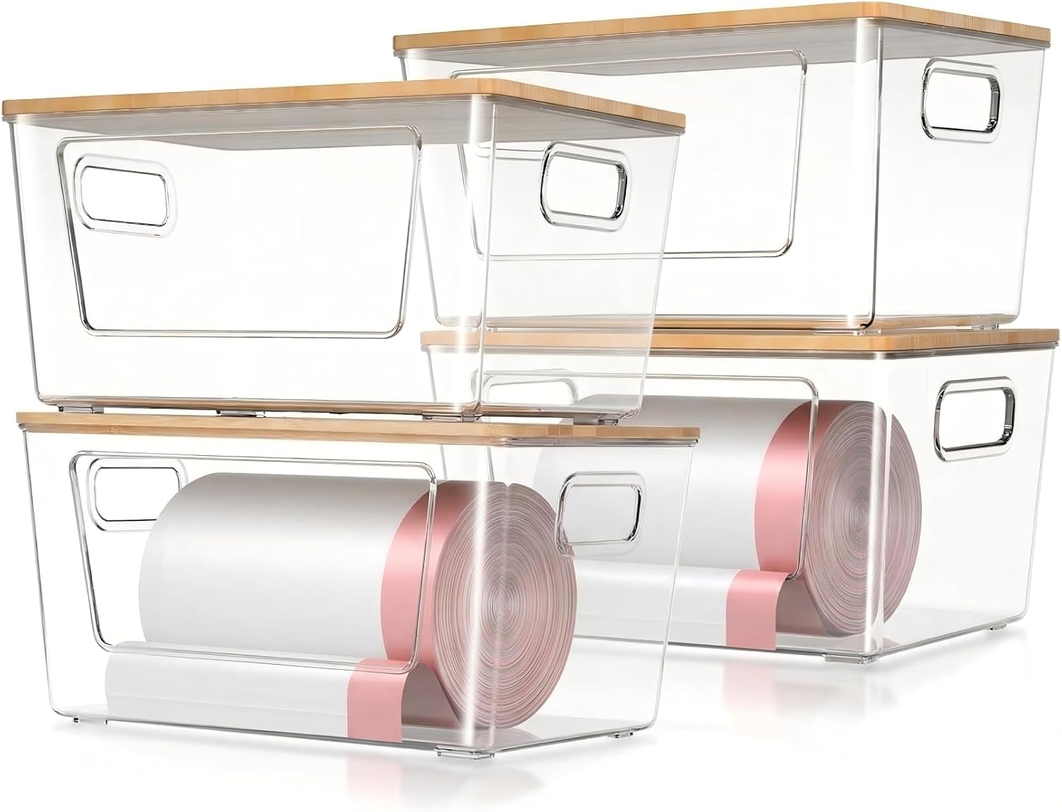 Thumbnail 6 de spospo 2 Pack Trash Bag Holder with Bamboo Lid (Stackable, Extra-Large Clear Dispenser)