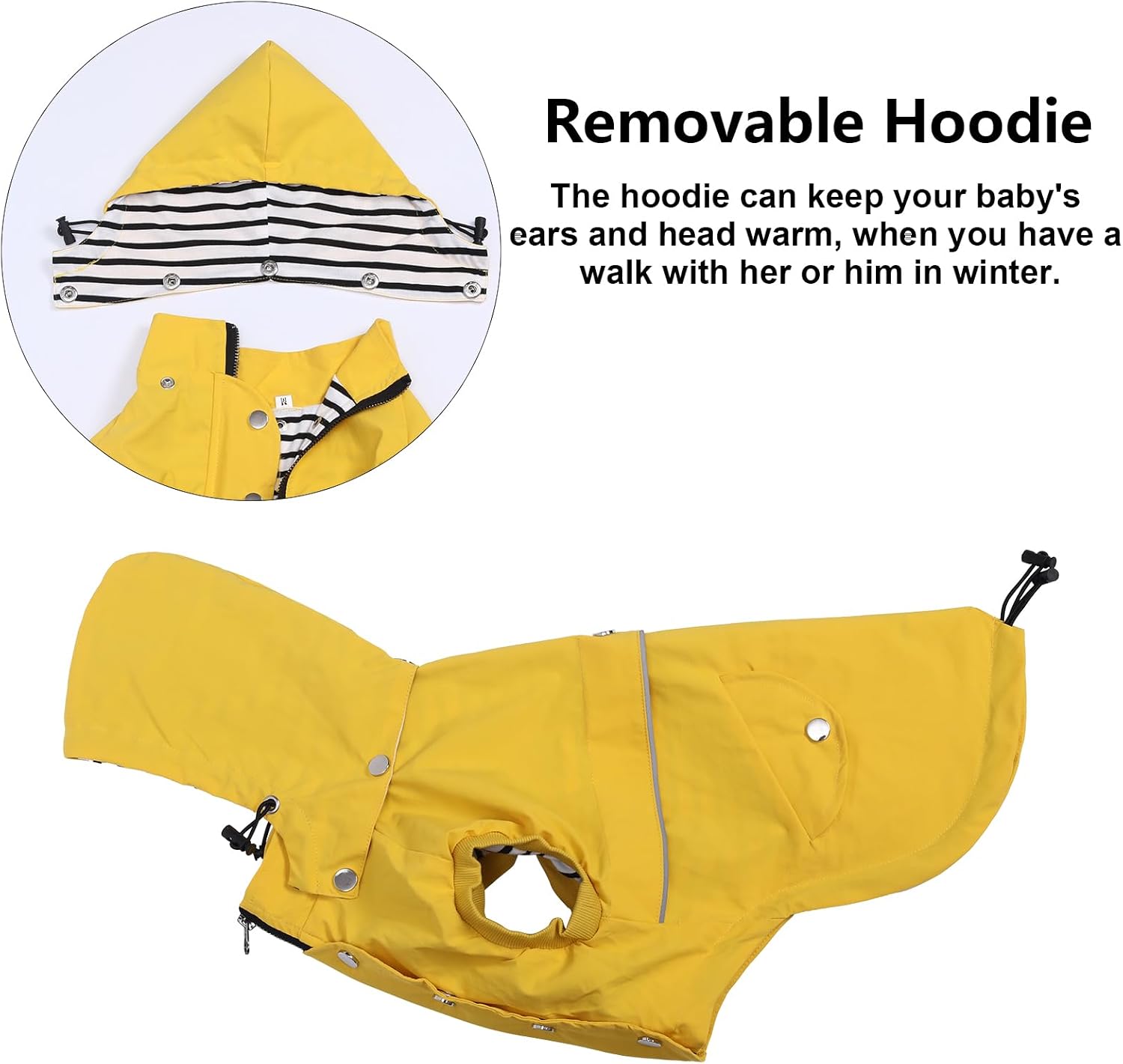 Detalle 2 de Dog Raincoat Waterproof Coat with Hood and Harness Access, Yellow XS