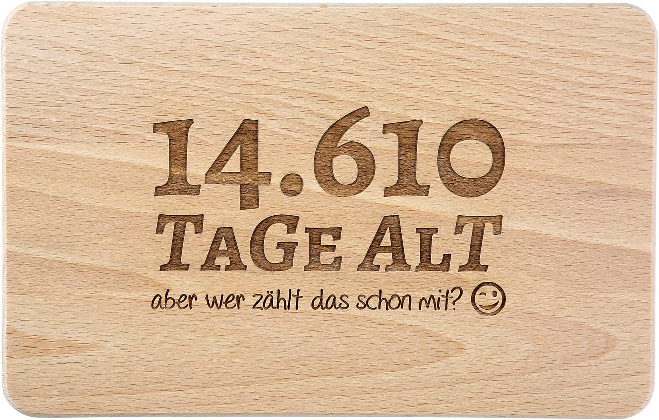 Detalle de Brotzeitbrett zum 70. Geburtstag – Schneidbrett mit Spruch (22 × 14 × 1 cm) aus Buche