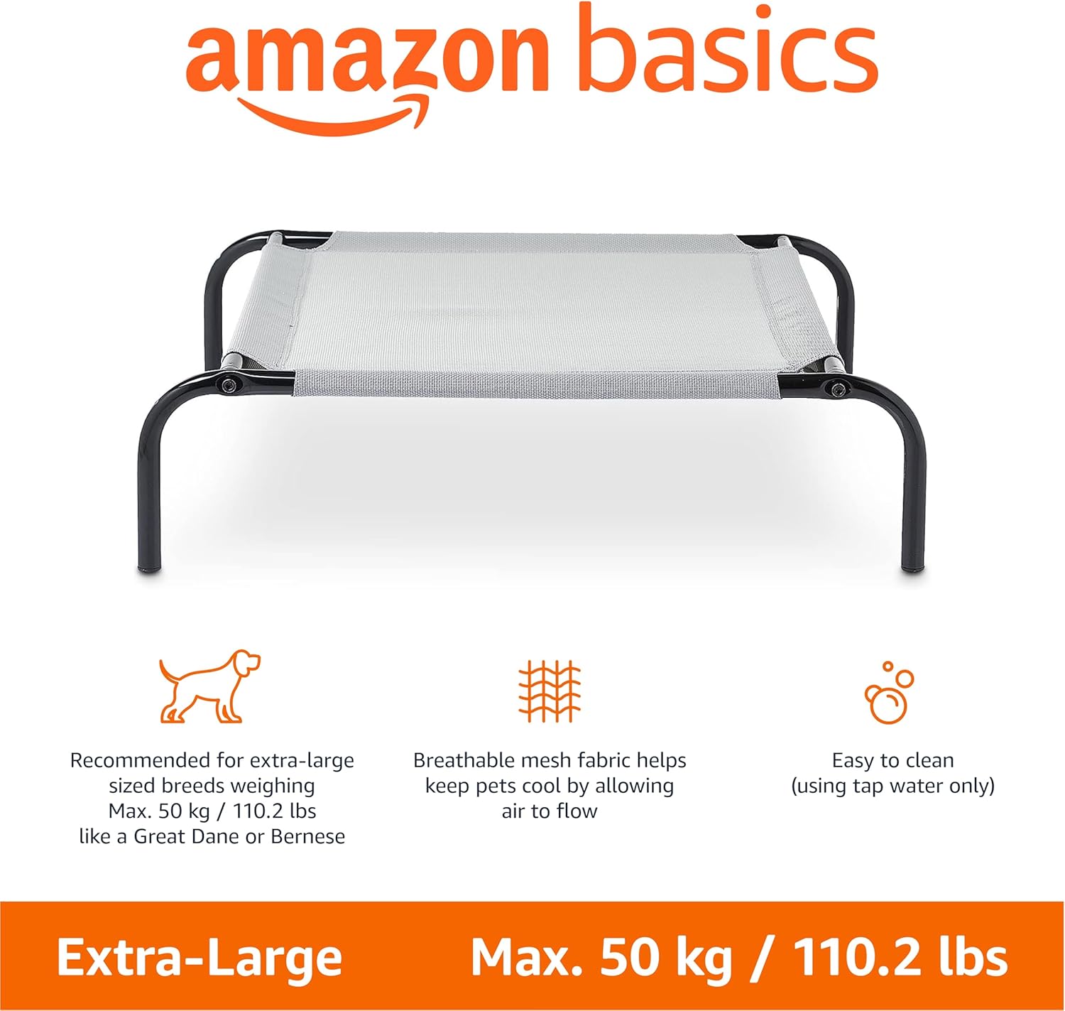 Detalle 2 de Amazon Basics Cooling Elevated Pet Bed for Large Dogs (X-Large) – Grey, 60x37x9 in