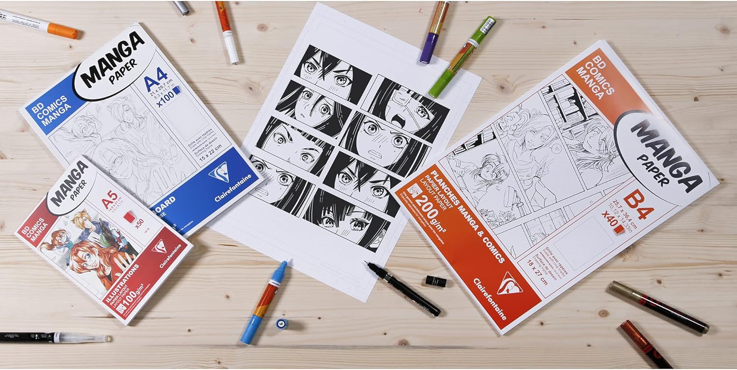 Thumbnail 1 de Clairefontaine 94039C Blocco collato Manga e Storyboard – 100 Fogli B4 55g, griglia semplice, 18x27 cm utili per schizzi