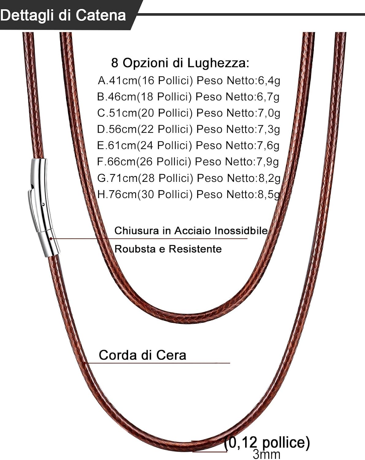 Detalle 2 de U7 Collana pelle 41-76 cm unisex