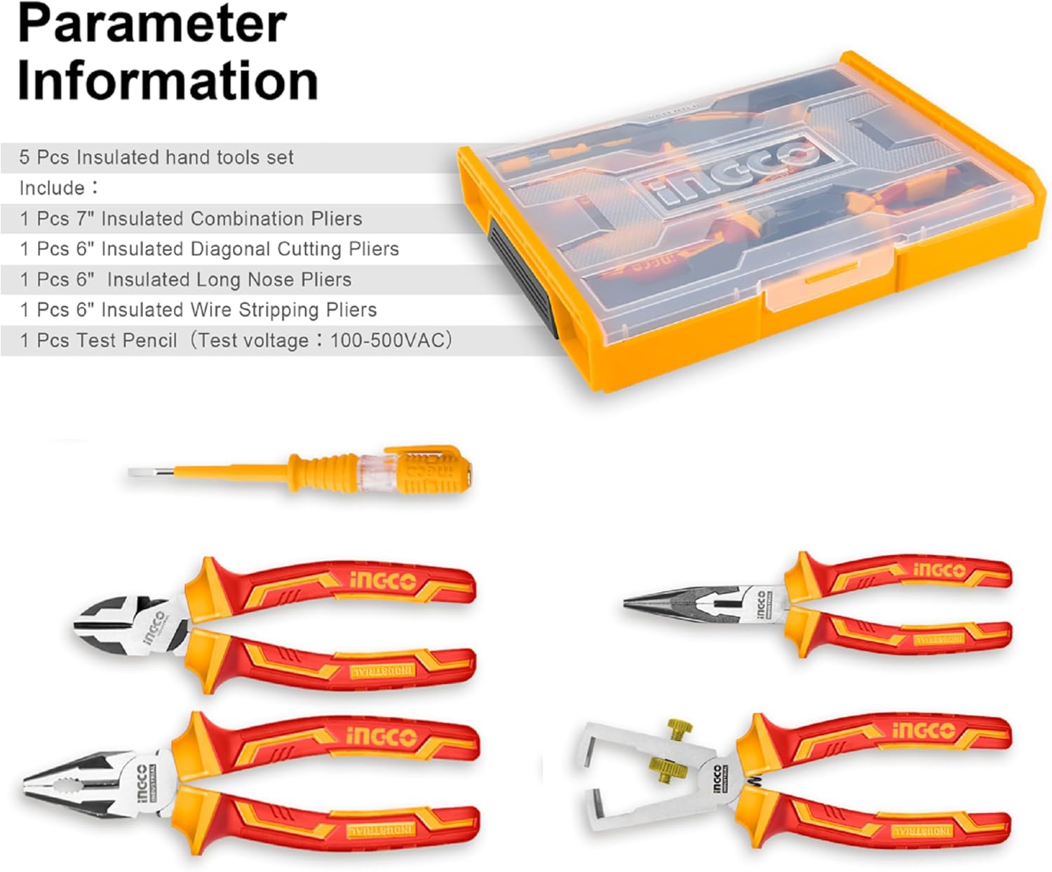 Detalle 1 de INGCO 5Pcs VDE Insulated Pliers Set 1000V ðŸ›