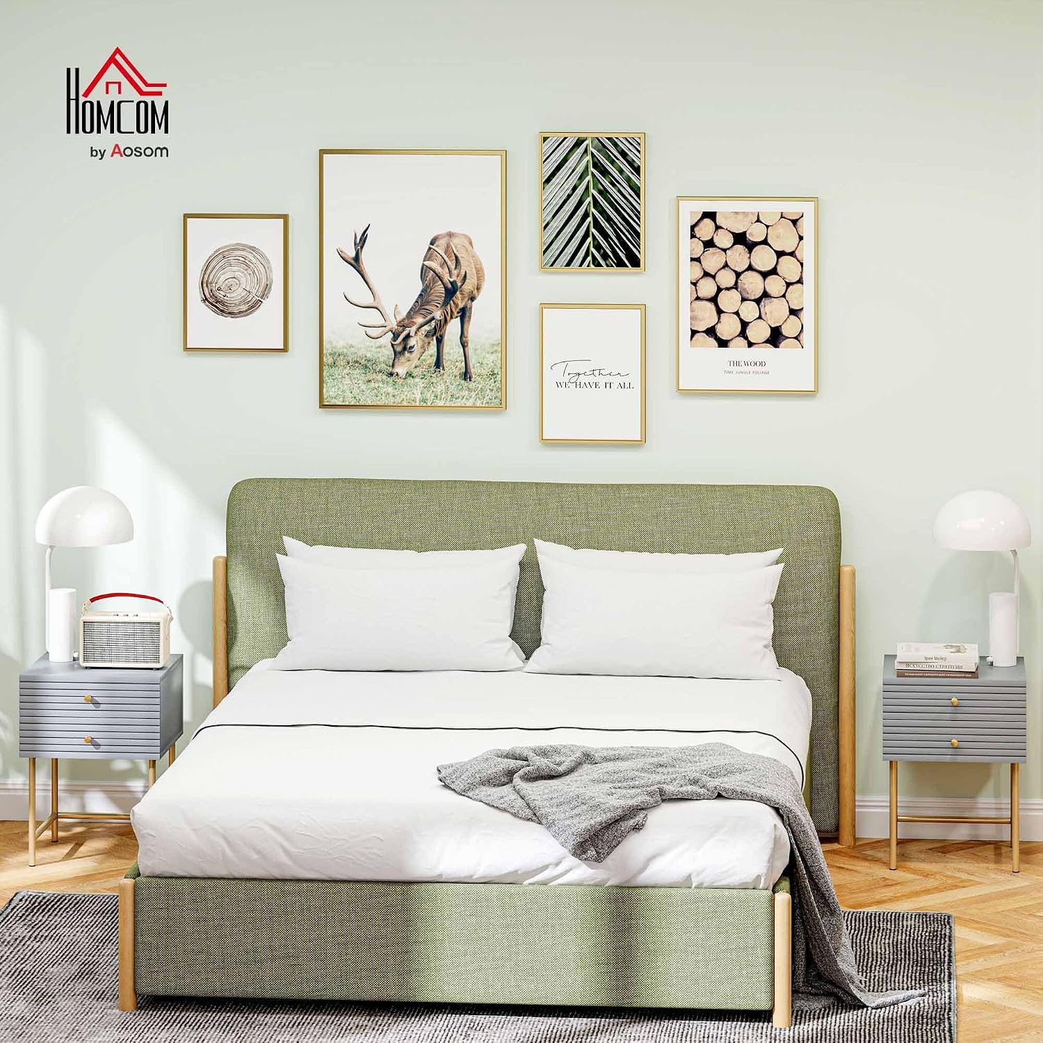 Detalle de HOMCOM 831-858V00GY Bedside Tables, Set of 2, Grey with Gold Legs