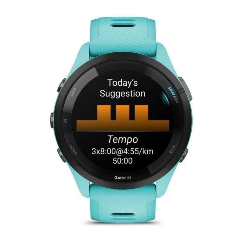Detalle de Garmin Forerunner 265 46mm: elegancia deportiva y métricas profesionales en un reloj compacto