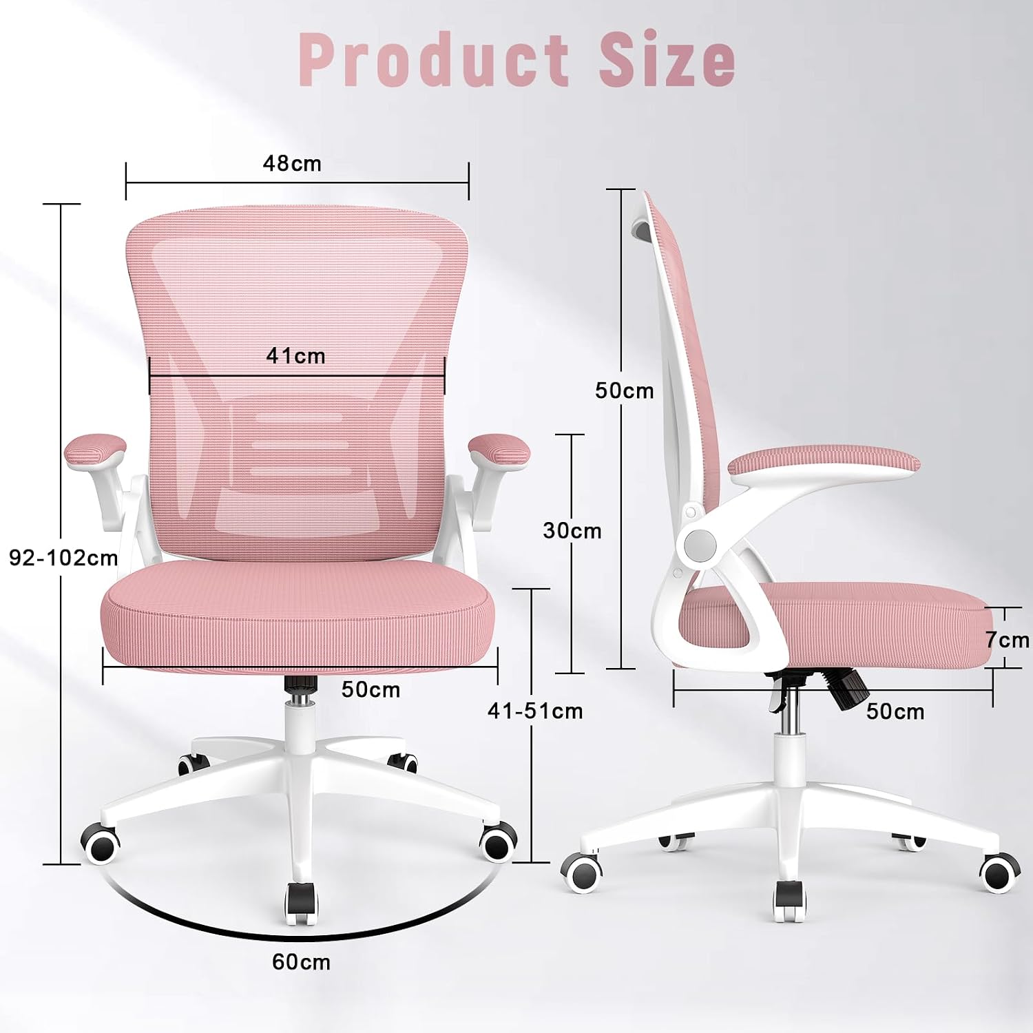 Detalle de naspaluro X24F00K226 Ergonomic Office Chair, Pink Mesh, Flip-up Arms