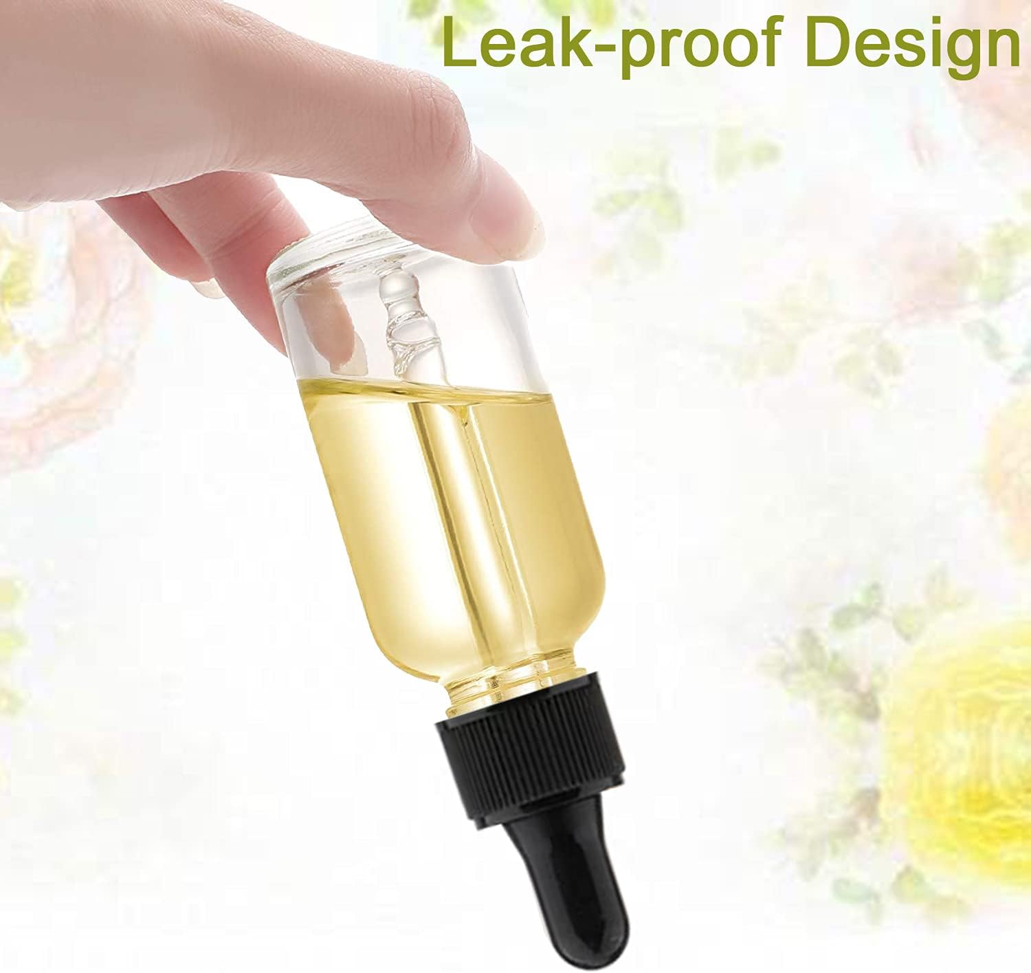 Detalle de Alledomain 10Pcs 10ml Glass Dropper Bottles with Black Cap – Refillable Essential Oil Containers