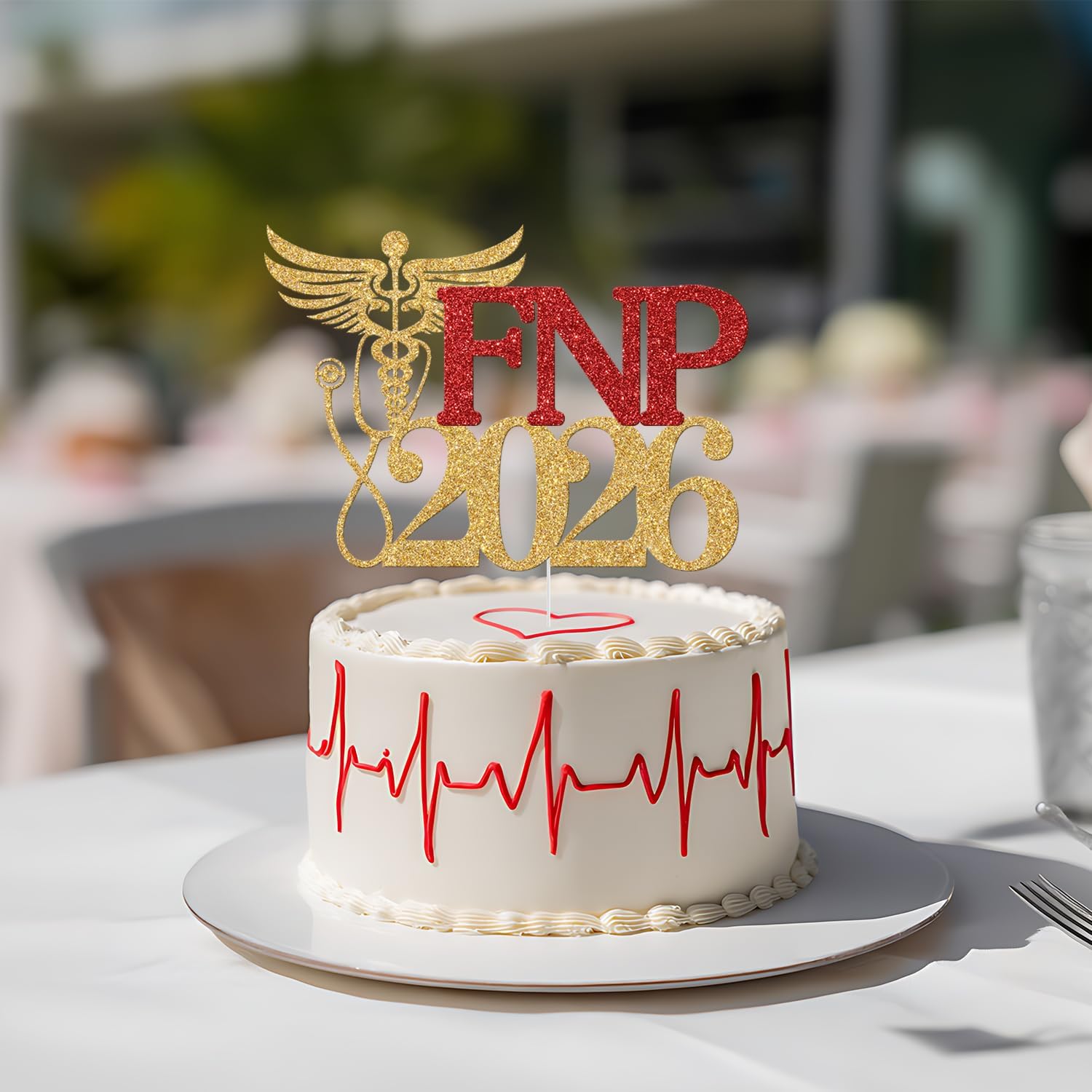 Detalle de Yotawebery FNP 2026 Graduation Cake Topper, Gold and Red Glitter
