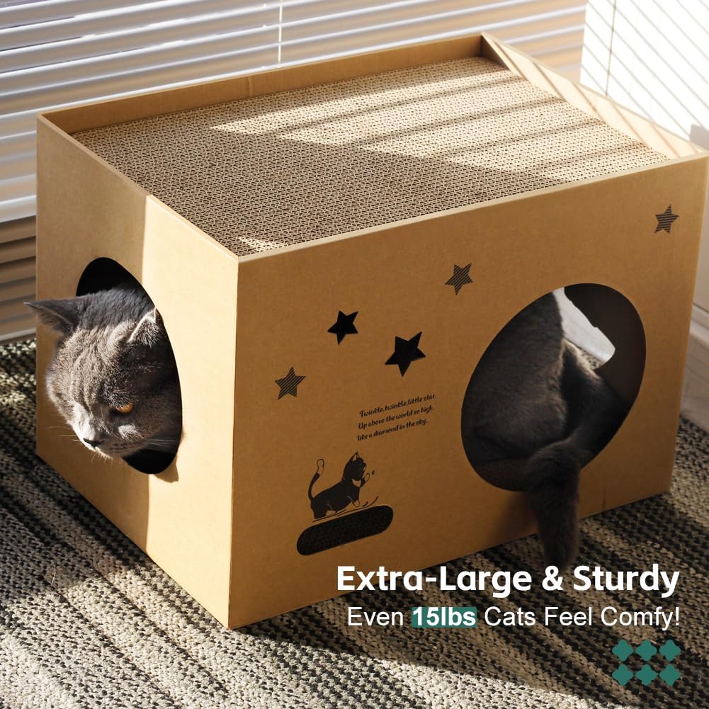 Detalle de Large Cardboard Cat House for Multi-Cat Household (43x30x30cm) – 2-in-1 Scratcher Box