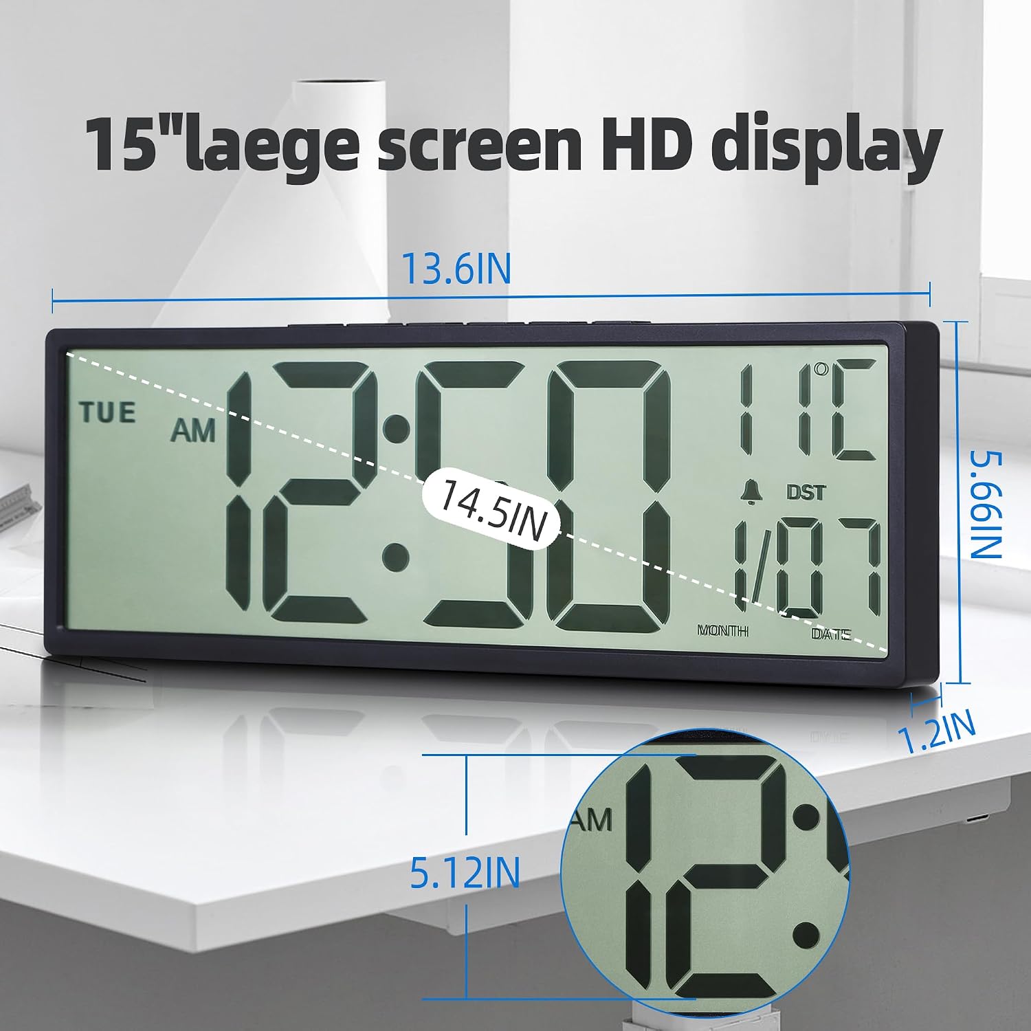 Thumbnail 2 de LEIKE digital wall clock, 15-inch