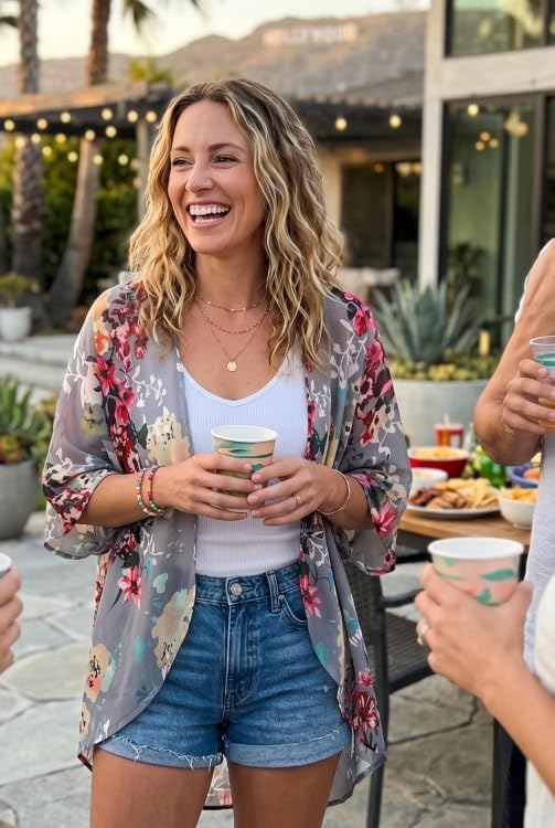 Thumbnail 4 de Women's Floral Puff Sleeve Kimono Cardigan