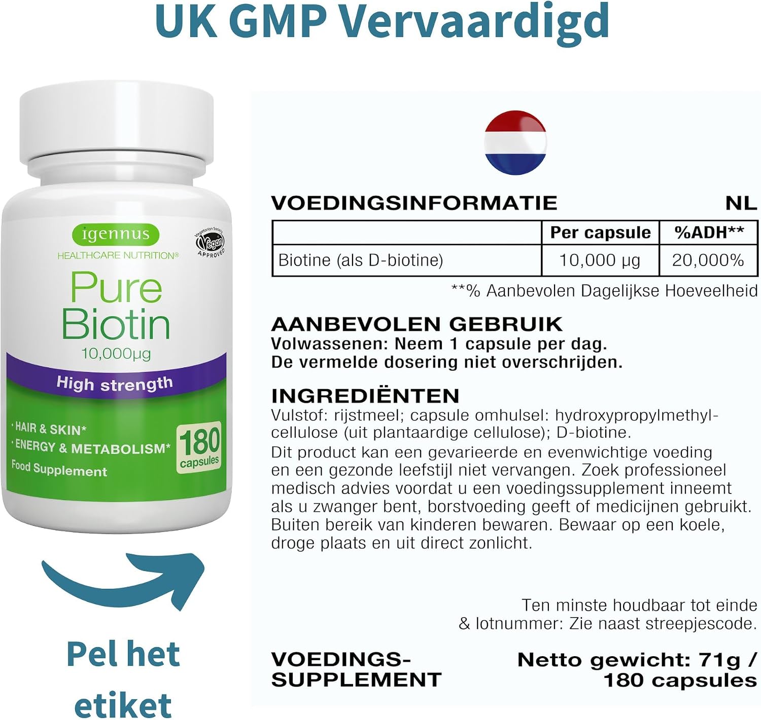 Thumbnail 4 de Igennus Clean Biotin IGN268 biotinecapsules 10.000 mcg, vegan, 180 stuks