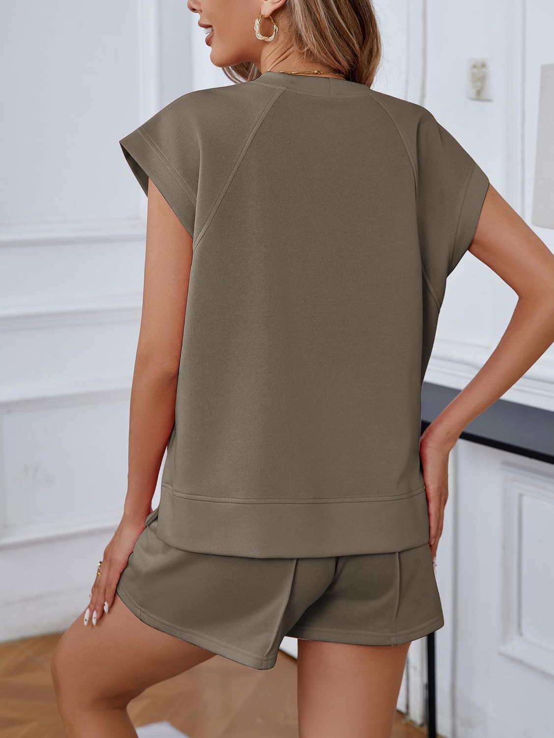 Detalle de Famulily Crew Neck Womens Tracksuit Set with Short Sleeve Summer Shorts