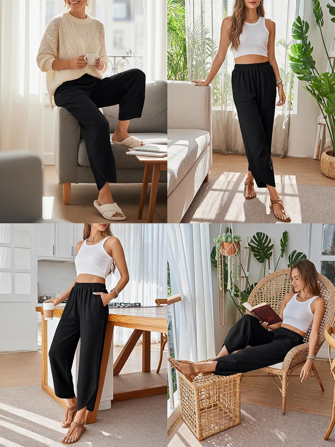 Thumbnail 1 de Trendy Queen Women's Wide Leg Pants: Soft Cotton Blend with Pockets