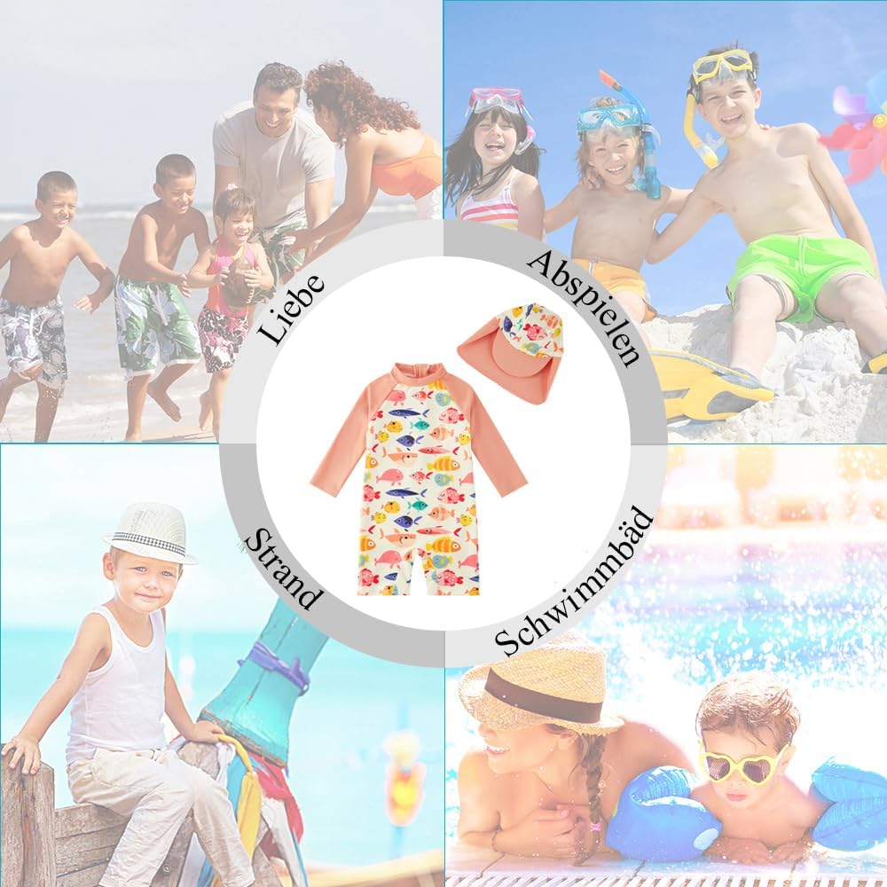 Thumbnail 1 de upandfast Baby Badeanzug mit Sonnenhut (UPF 50+) – langärmelig mit Reißverschluss-Garage