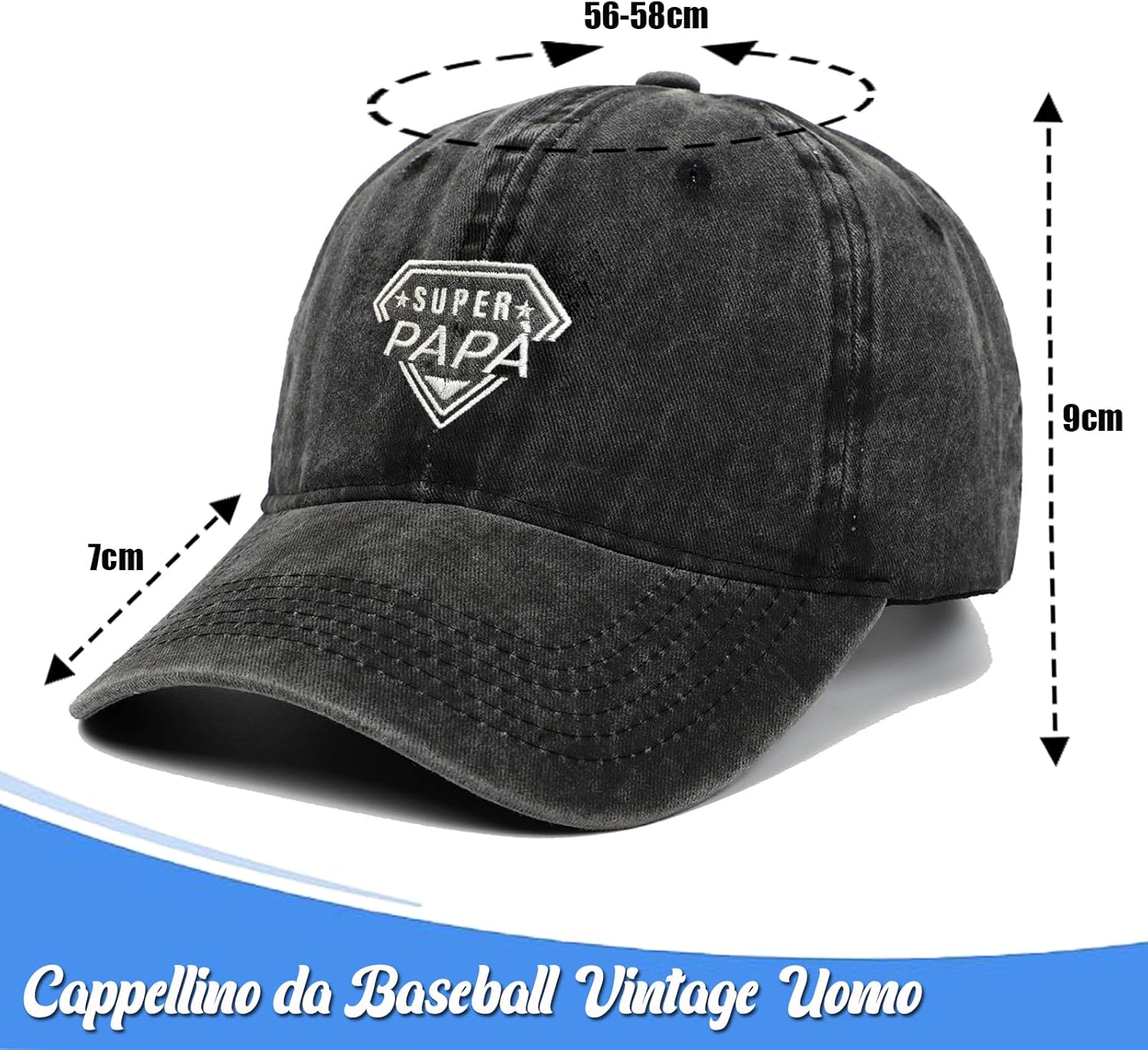 Thumbnail 1 de NEONSKY Cappello da sole casual da uomo “Super Dad” ricamato, berretto stile baseball con regolazione posteriore