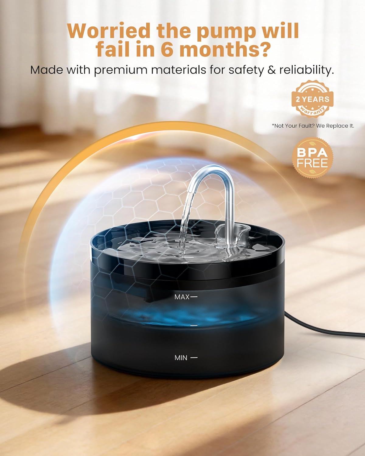 Thumbnail 1 de Fuente para Gatos, GIOTOHUN Bebedero con Forma de Grifo - 2L Bomba Súper Silenciosa, Filtro de Pelos Suelto, Dos Patrones de Flujo de Agua, Fácil de Quitar y Lavar - Negro