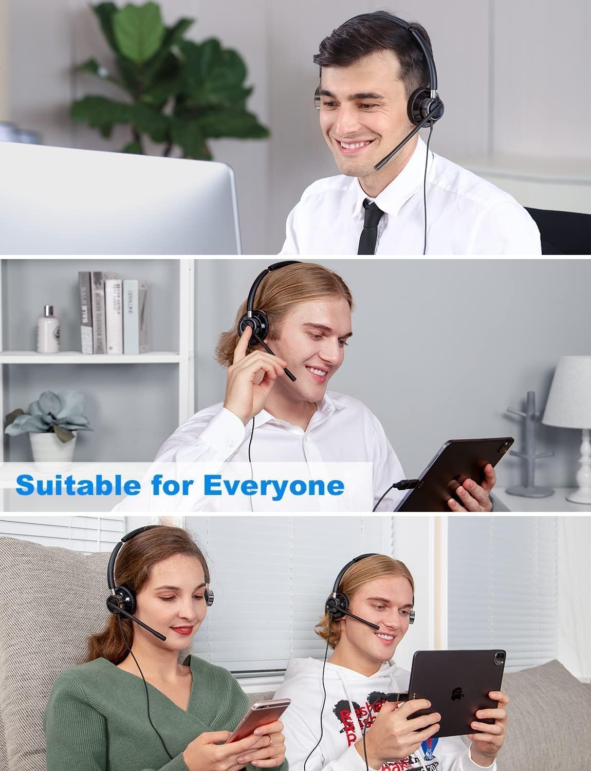Detalle 2 de New Bee USB Headset with Microphone (H361) – Comfort USB PC Headset for Calls and Online Learning
