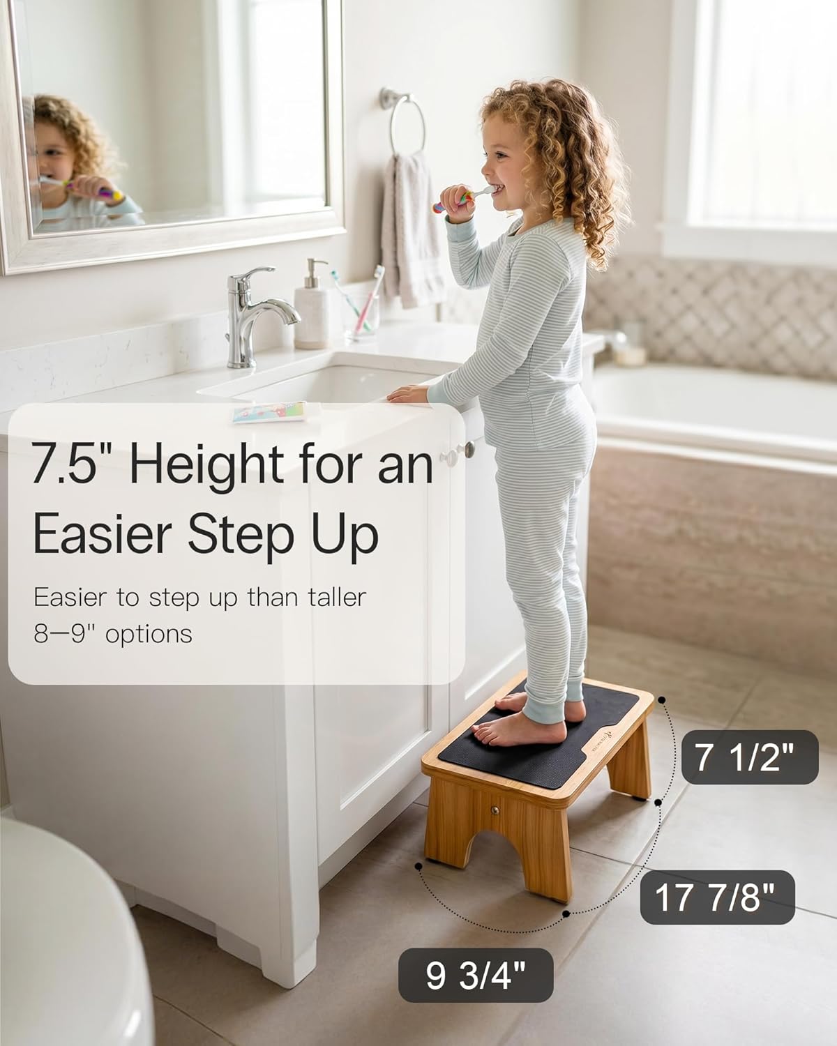 Detalle de StrongTek Step Stool for Kids and Adults – Portable Wooden Bedside Stool, 7.5" High