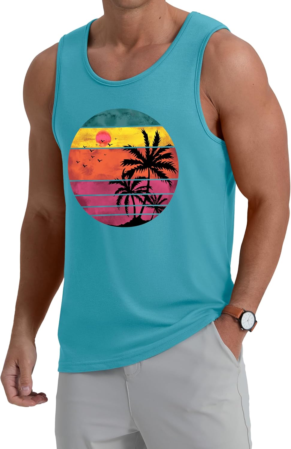 Detalle 2 de IWOLLENCE Men's Vest Tops – Cotton Summer Hawaiian Print Sleeveless Tee