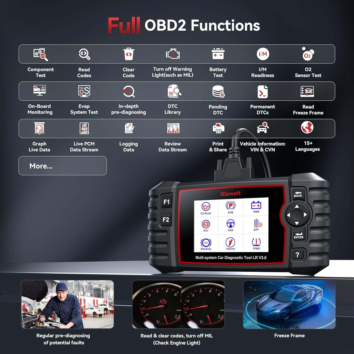 Thumbnail 3 de iCarsoft LR V3.0 OBD2 scanner with 43 services