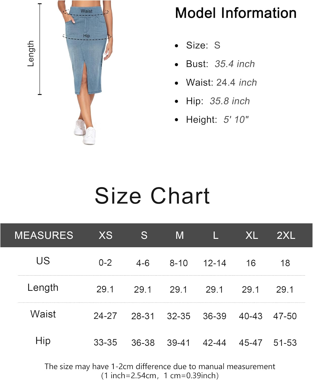 Thumbnail 6 de THE GYM PEOPLE Women's High-Waist Knee-Length Stretch Denim Skirt with Front Slit