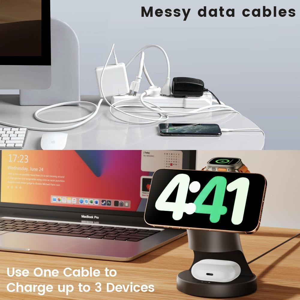 Detalle de Apple Watch und iPhone 3 in 1 Ladestation