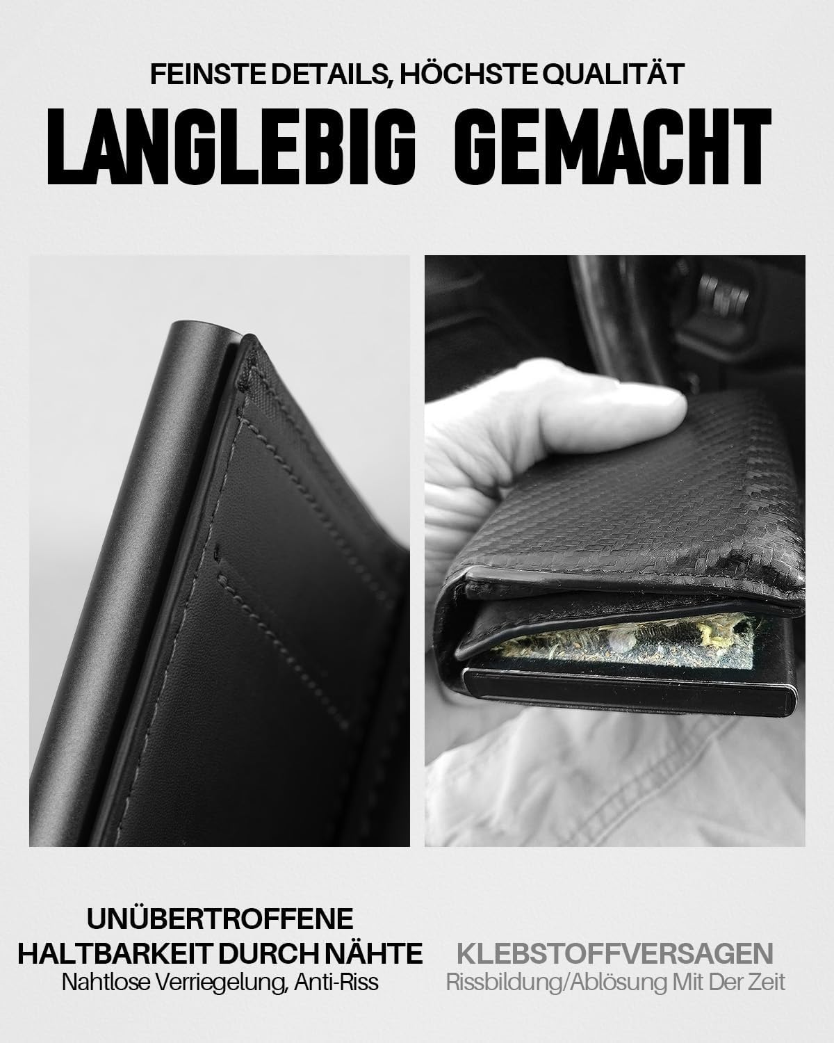 Detalle de MYSHION Geldbörse Herren mit Münzfach & RFID-Schutz – Schlankes Pop-up-Portemonnaie mit 6 Kartenfächern (Schwarz)