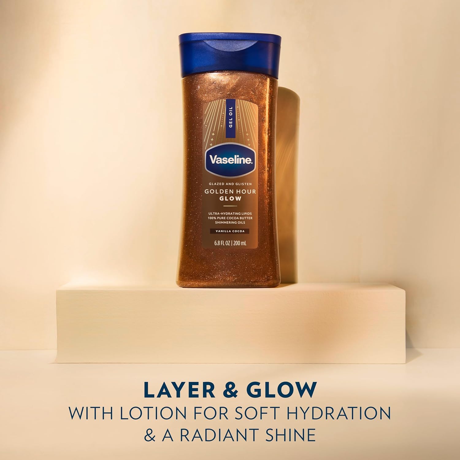 Thumbnail 3 de Vaseline Glazed and Glisten Golden Hour Body Gel Oil Glow Vanilla Cocoa Shimmer (6.8 Oz) for a bronzed, dewy glow