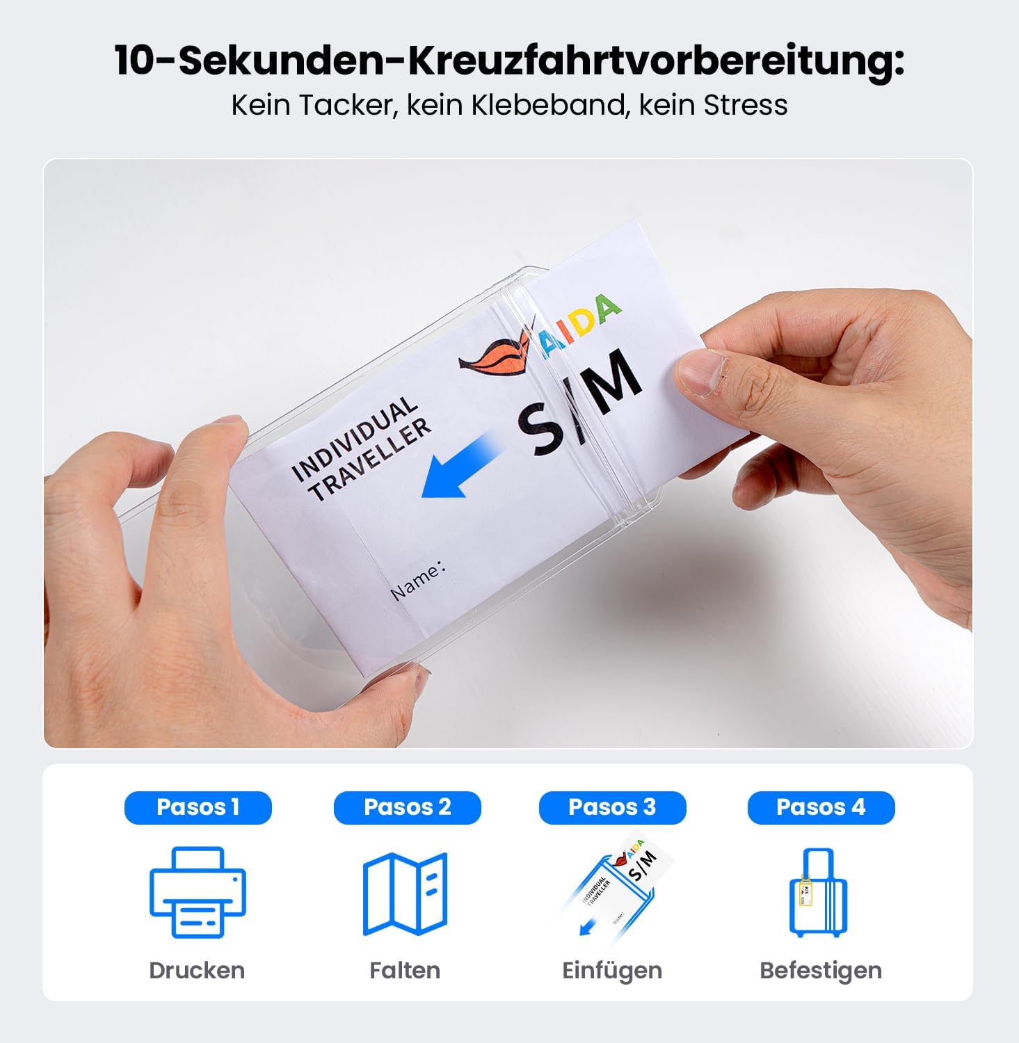 Detalle de Honizer 8er-Pack Kofferanhänger 19 × 11 cm – Transparent, wasserfest, mit Edelstahlband
