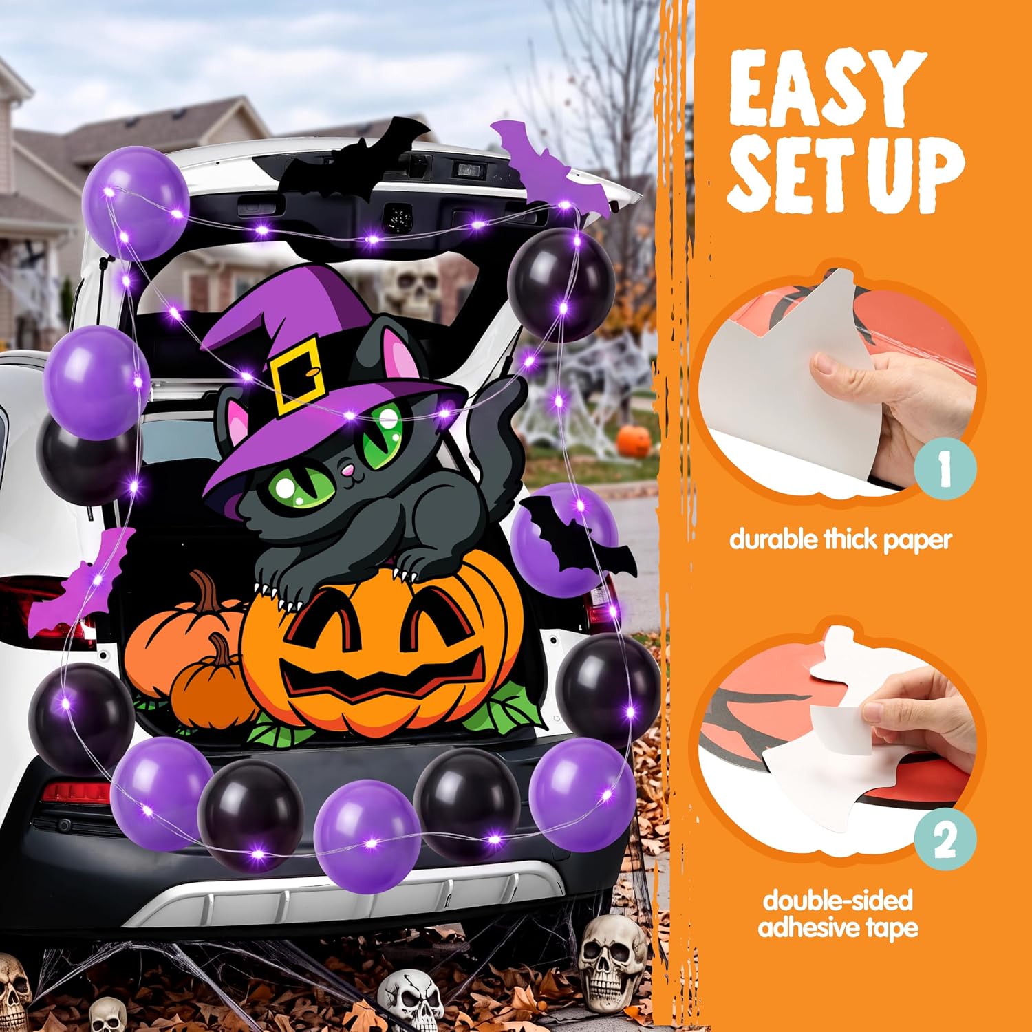 Detalle 2 de JOYIN Halloween Black Cat Trunk or Treat Car Decoration Kit with Lights