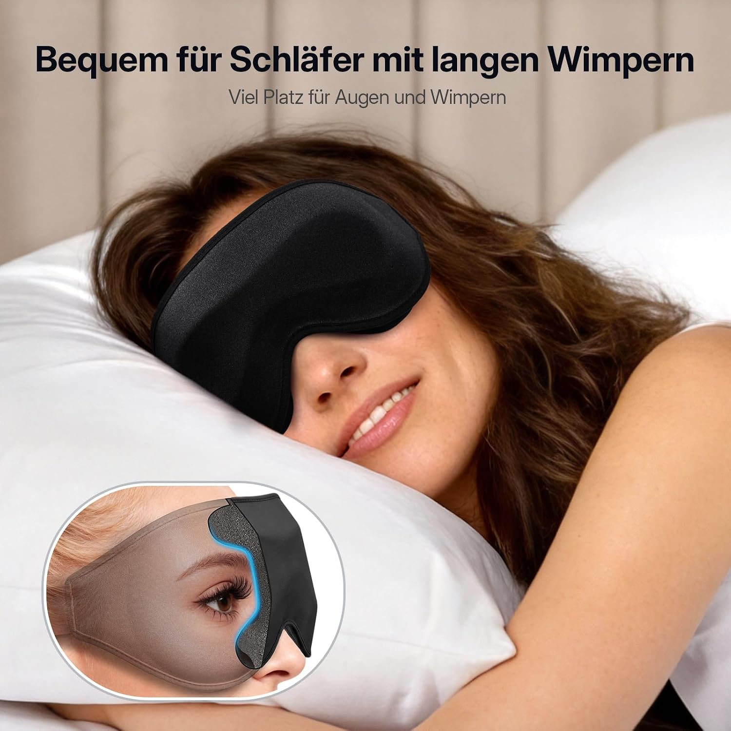 Detalle de LitBear 3D Schlafmaske – Dunkelheit für Seiten-, Rücken- und Bauchschläfer (Schwarz)