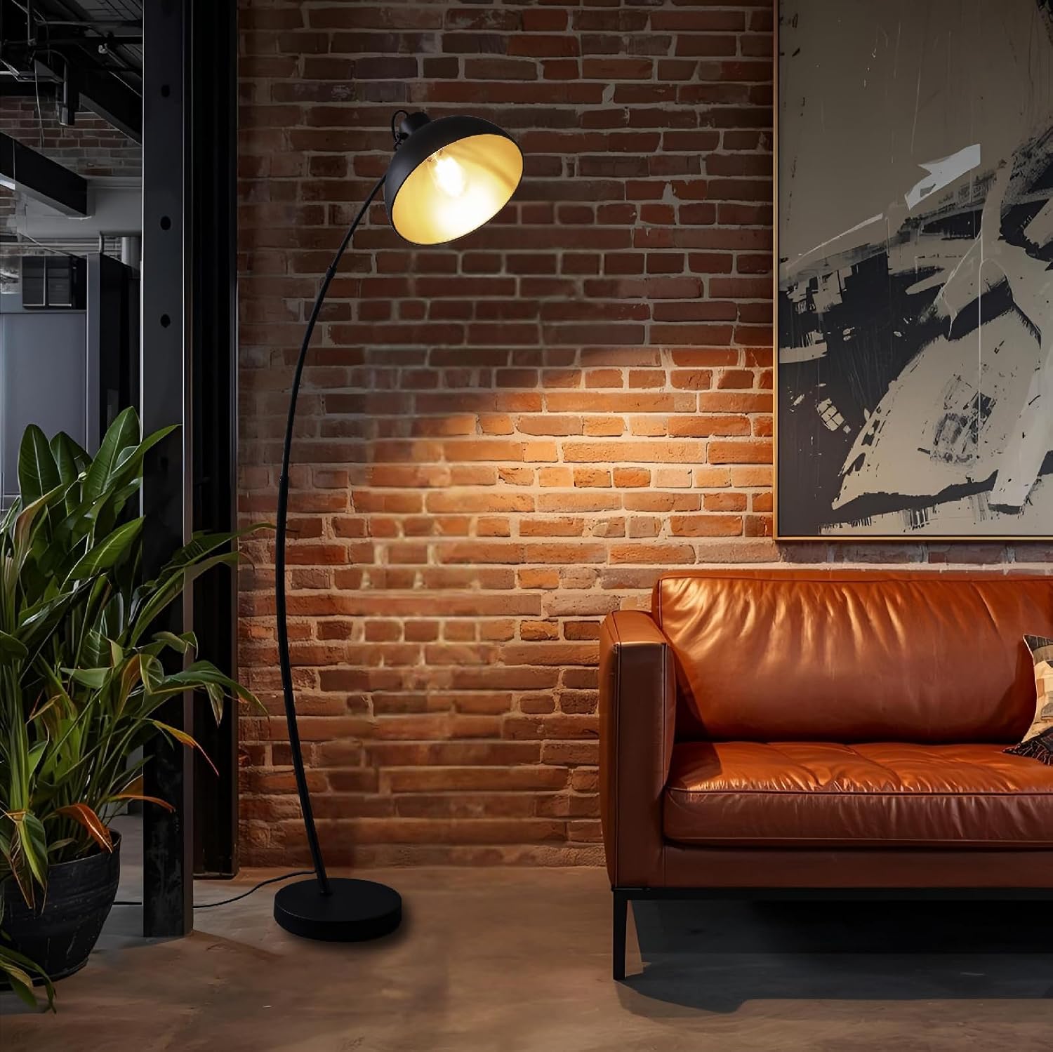 Detalle de Osasy Lampada da terra con arco in stile industriale – LED E27, design vintage per salotto e hotel